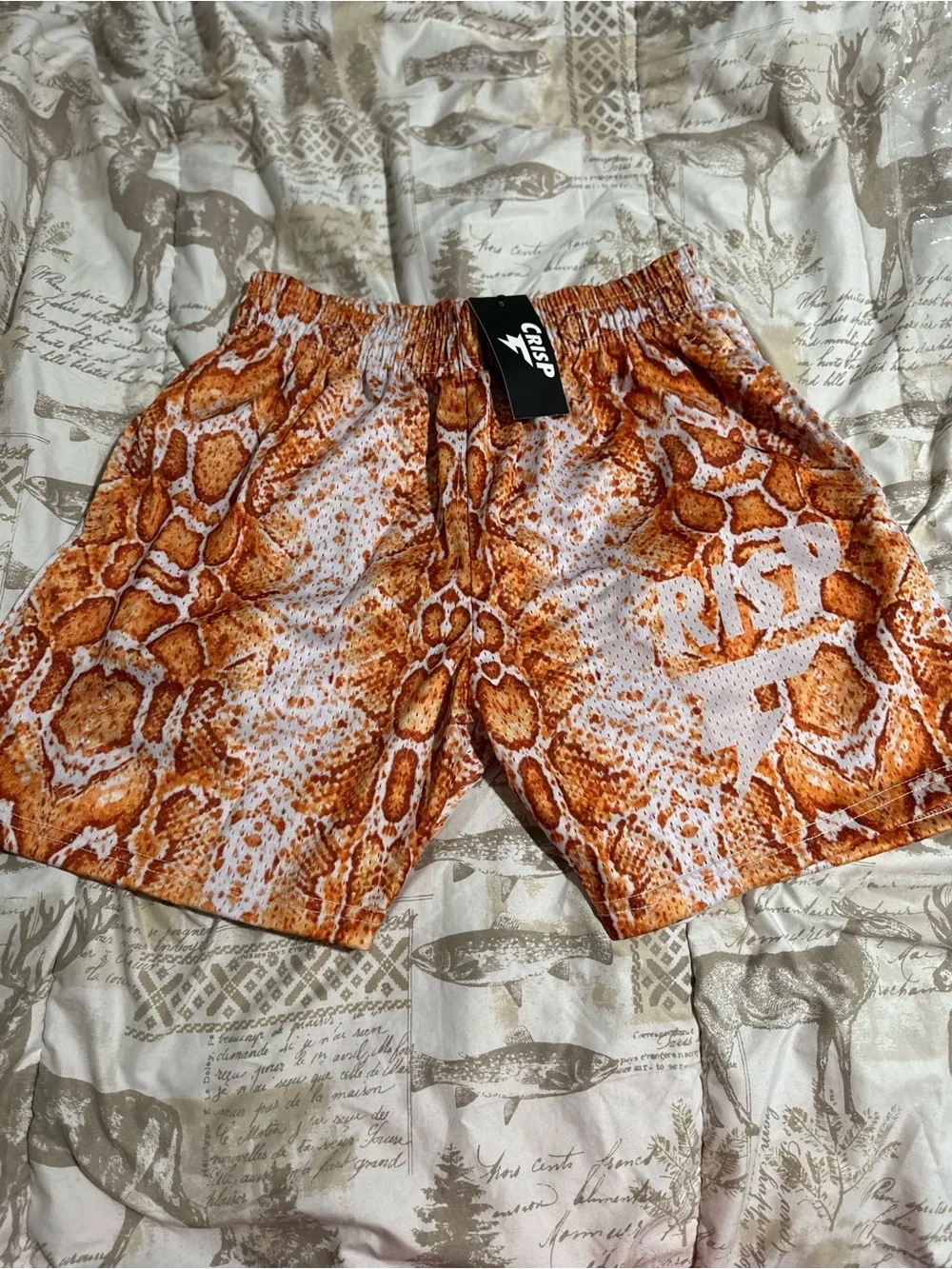 Crispy NYC unisex Snake-Print double mesh shorts with pockets